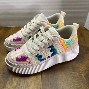 BERNESS Women's Crochet Patchwork Platform Sneakers Cream Multi‎ Color Size 7